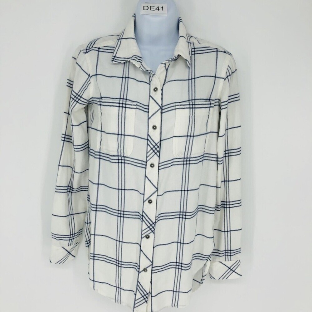 Athleta Men's White Plaid Cotton Viscose Long Sleeve Button Down Shirts Size XXS